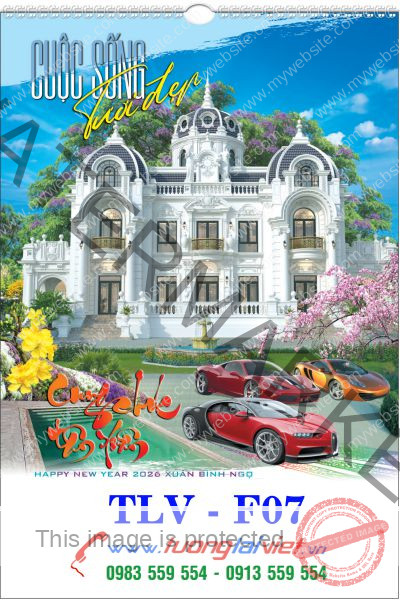 In Lịch lo xo 7 tờ Biệt thự xe hơi