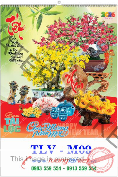 In Lịch lo xo 7 tờ Bonsai tài lộc