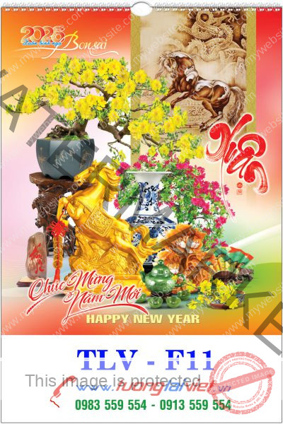 In Lịch lo xo 7 tờ Bon sai cát tường