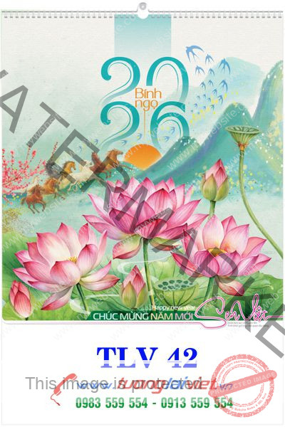 In Lịch lo xo 7 tờ Hoa sen