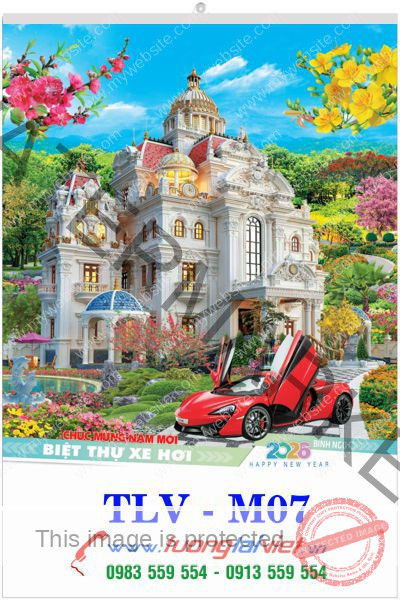 In Lịch nẹp thiếc Biệt thự xe hơi
