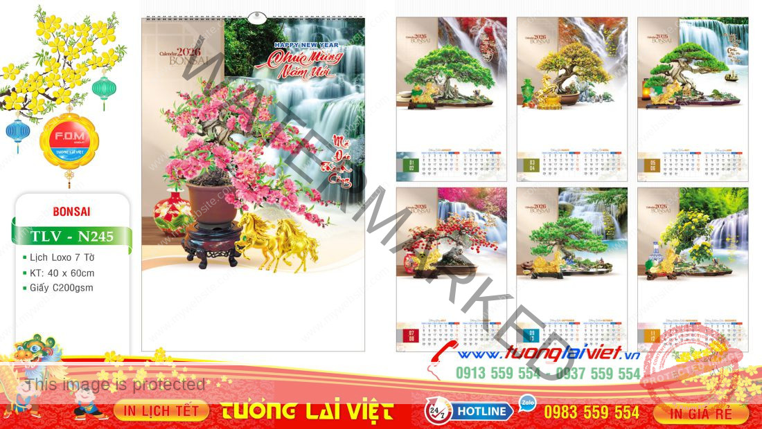 Lịch lo xo 7 tờ Bon sai