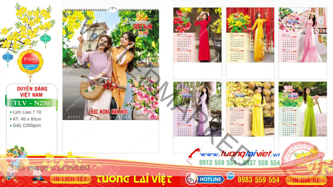 Lịch lo xo 7 tờ Duyên dáng Việt Nam
