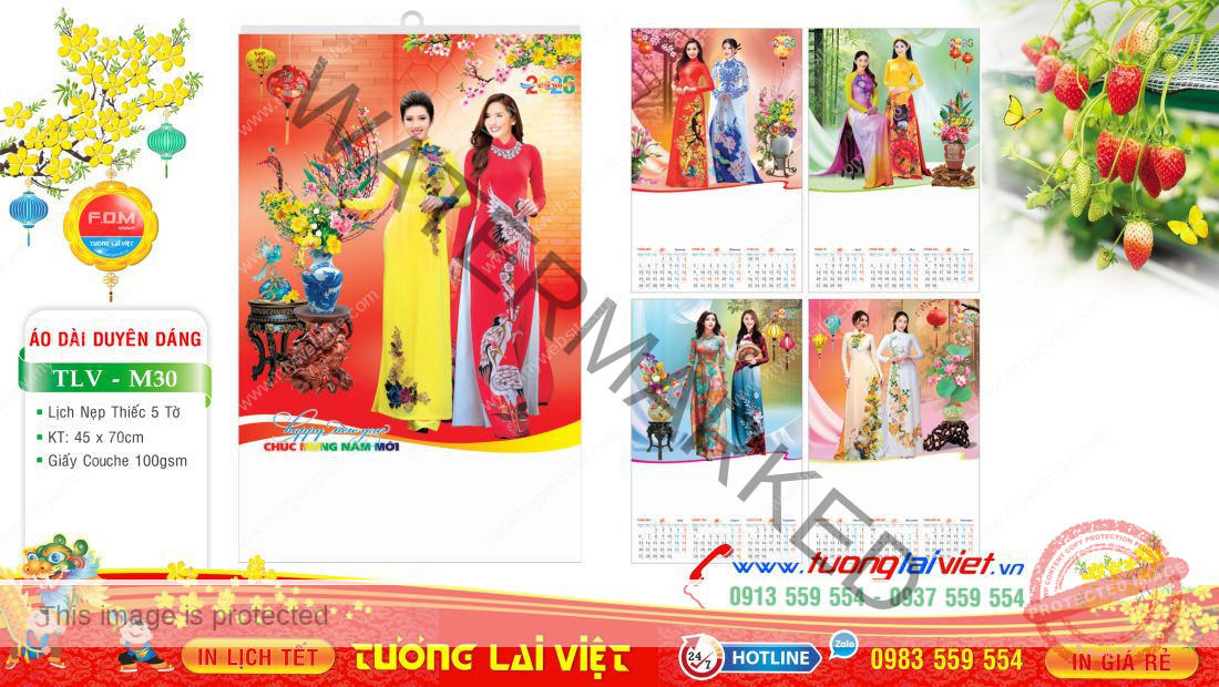 Lịch treo tường 5 tờ Áo dài
