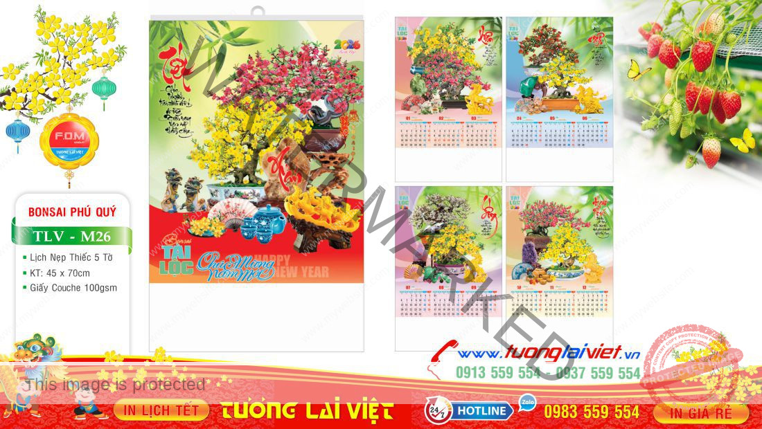 Lịch treo tường 5 tờ Bonsai