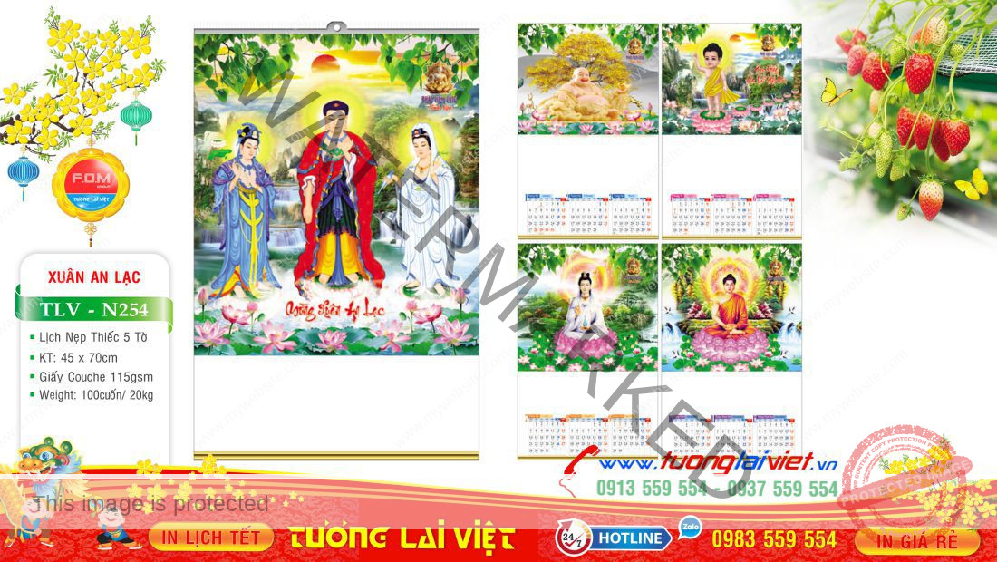 Lịch treo tường 5 tờ Lịch phật