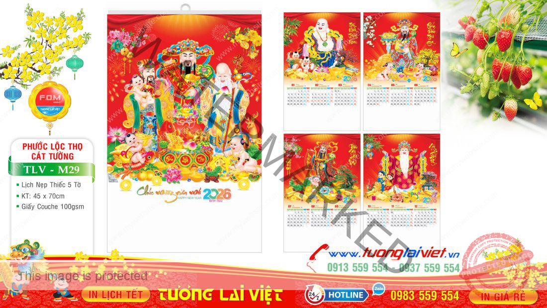 Lịch treo tường 5 tờ Phúc lộc thọ
